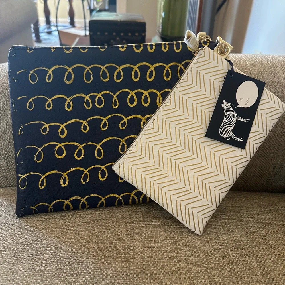 Dabney Lee New  Set! Matching Black & Gold‎ Pouch or Cosmetic Bag Set